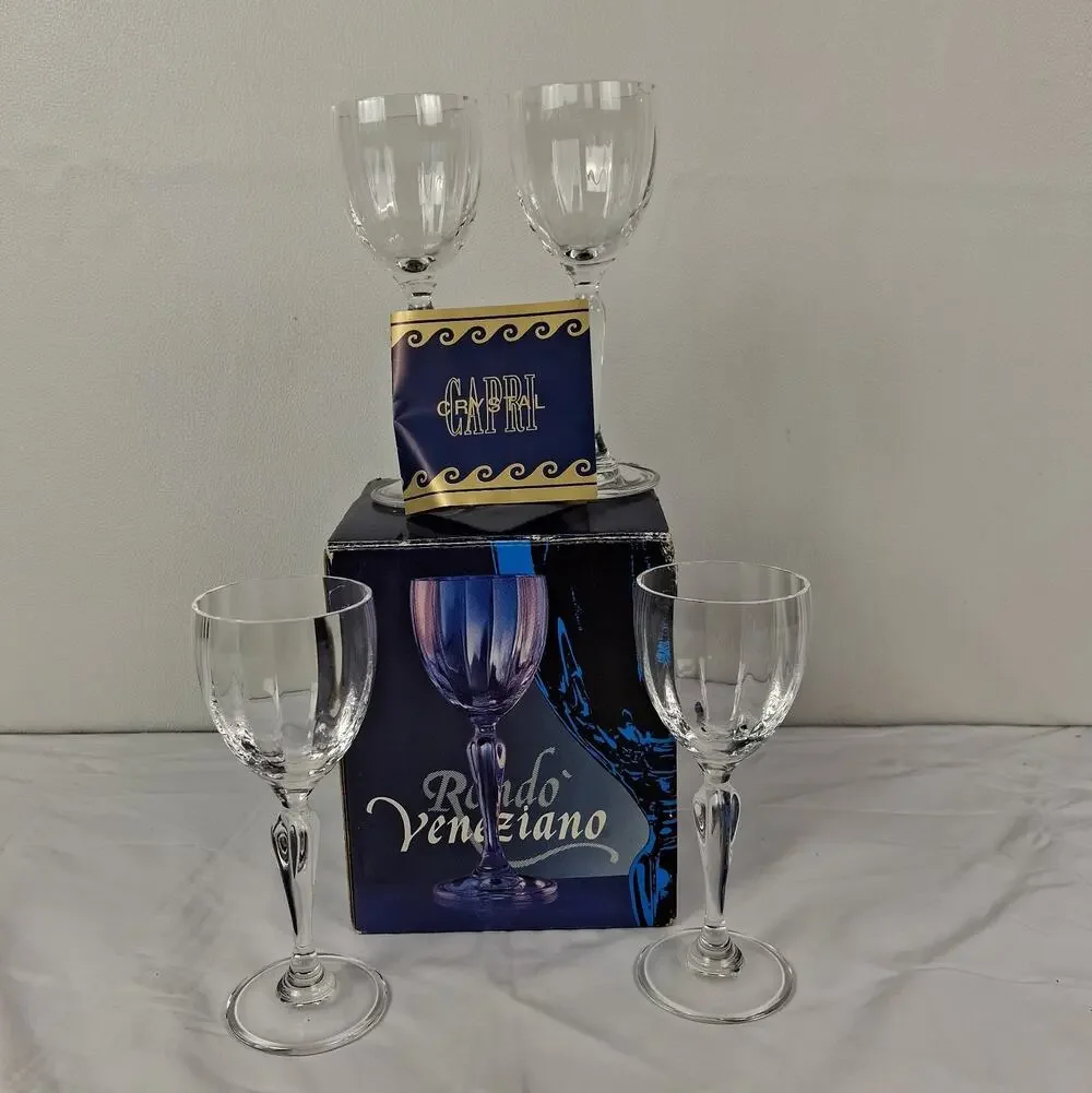 Vintage Rondo Veneziano Crystal Stemware Wine Glasses Set with Original Box
